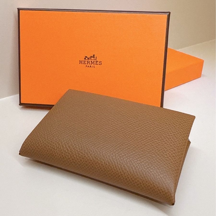 HERMES 金棕拼氣泡綠Calvi卡包-0