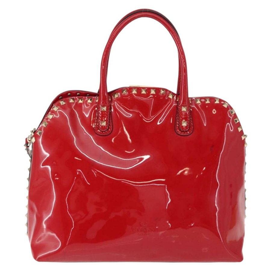【日本直送】VALENTINO 鉚釘手提包 漆皮 兩用 紅色 金色 Auth bs30313-1