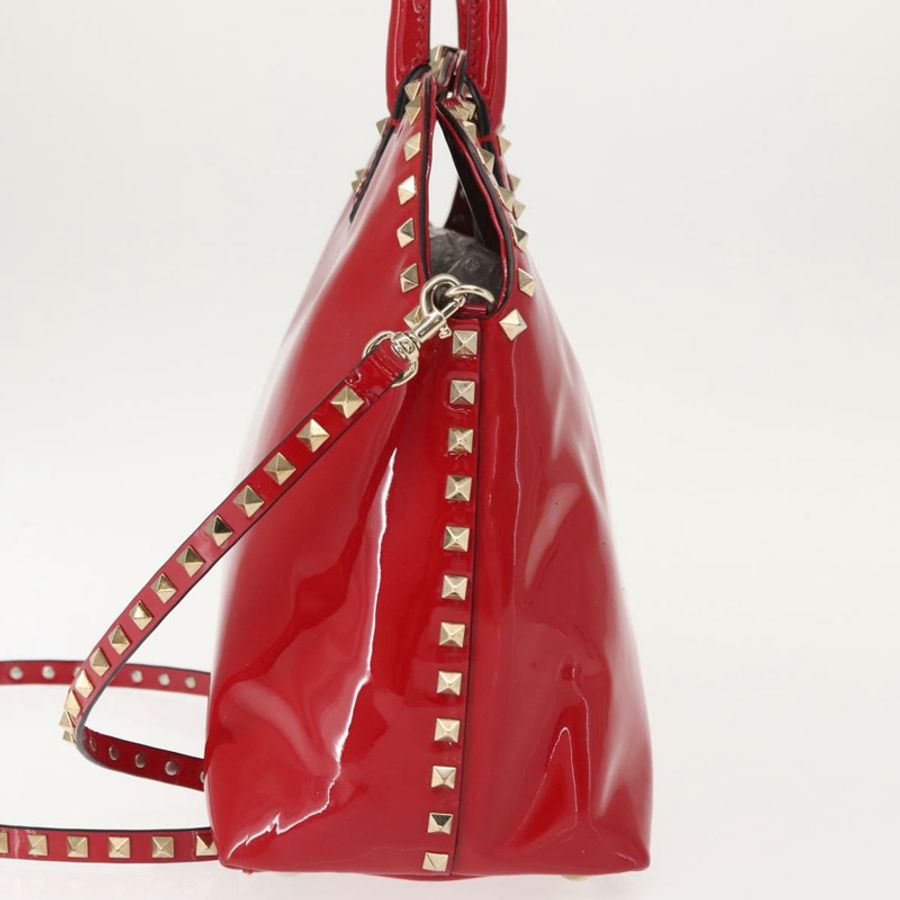 【日本直送】VALENTINO 鉚釘手提包 漆皮 兩用 紅色 金色 Auth bs30313-2