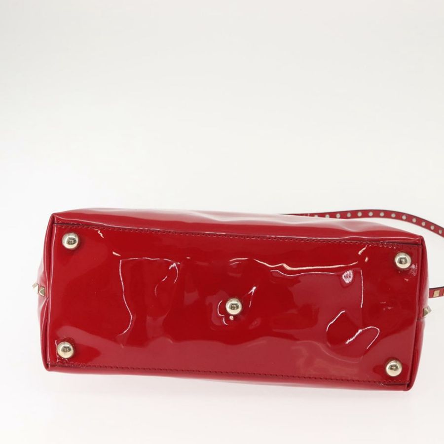 【日本直送】VALENTINO 鉚釘手提包 漆皮 兩用 紅色 金色 Auth bs30313-4