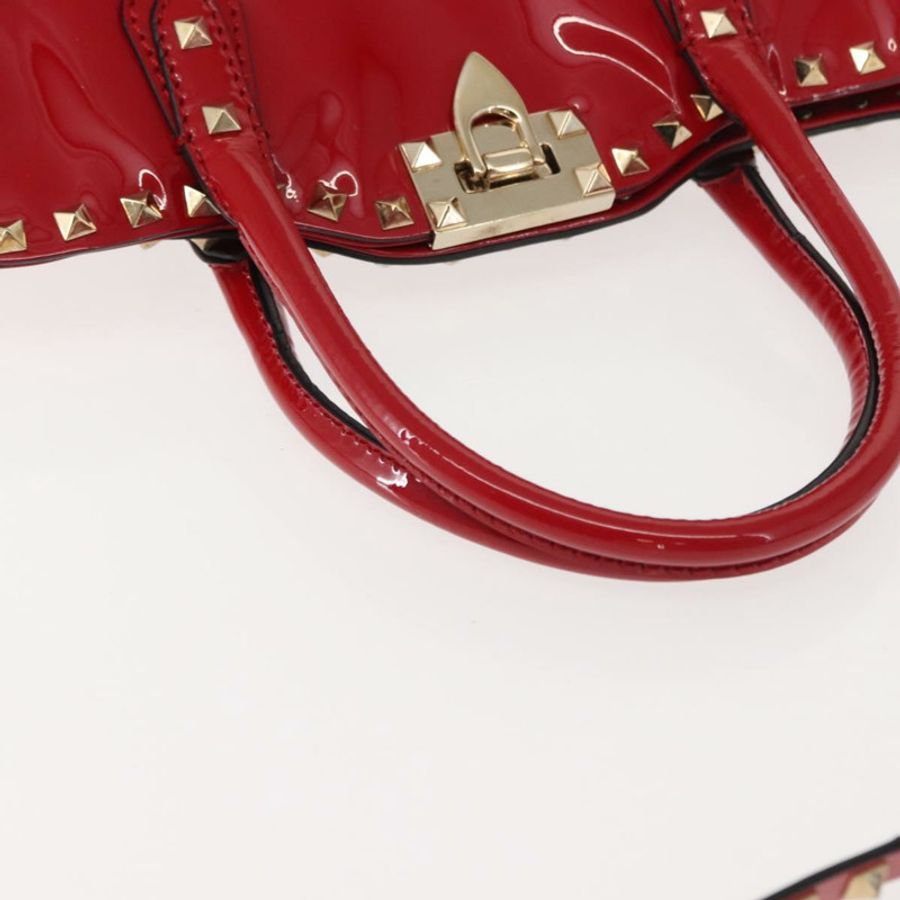 【日本直送】VALENTINO 鉚釘手提包 漆皮 兩用 紅色 金色 Auth bs30313-6