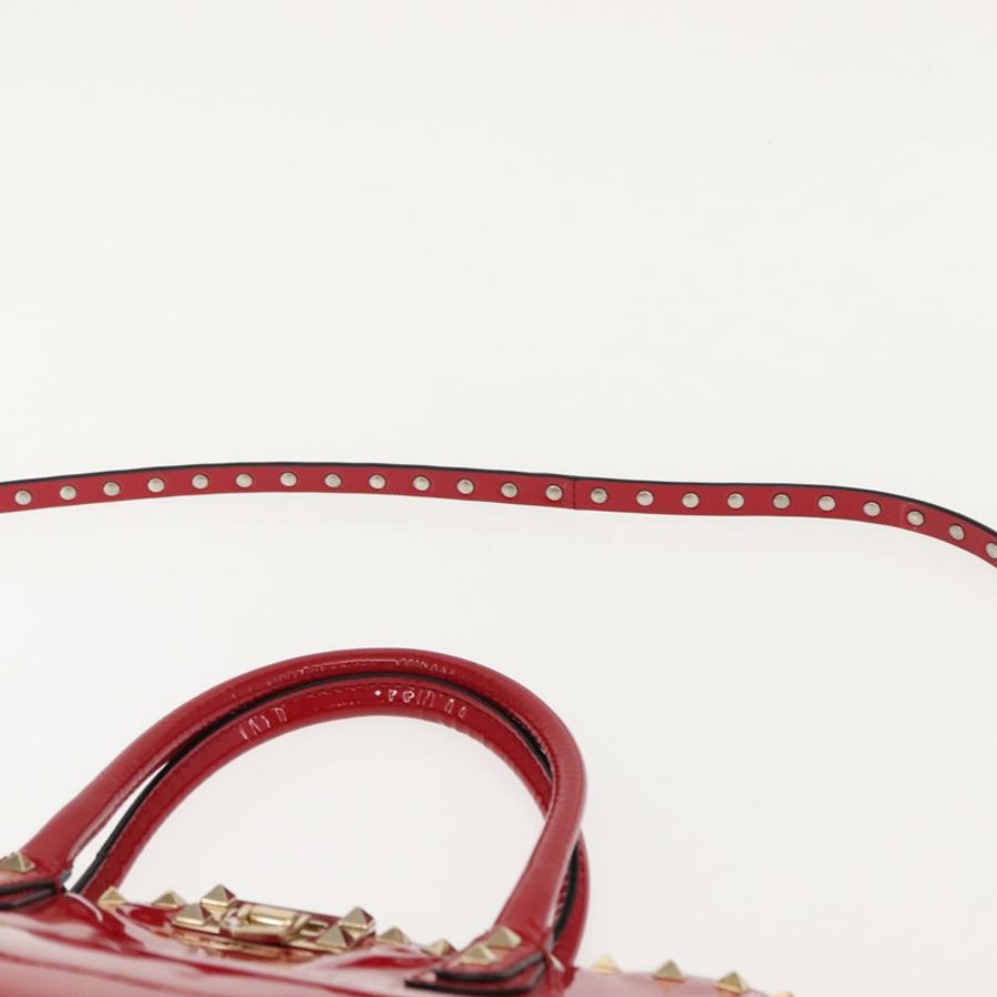 【日本直送】VALENTINO 鉚釘手提包 漆皮 兩用 紅色 金色 Auth bs30313-8