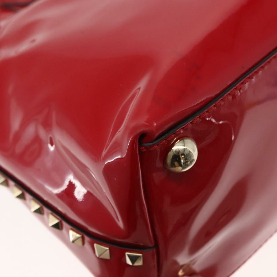 【日本直送】VALENTINO 鉚釘手提包 漆皮 兩用 紅色 金色 Auth bs30313-15