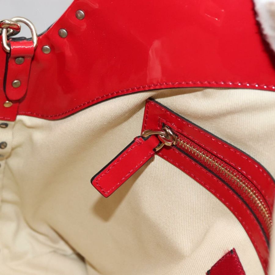 【日本直送】VALENTINO 鉚釘手提包 漆皮 兩用 紅色 金色 Auth bs30313-21
