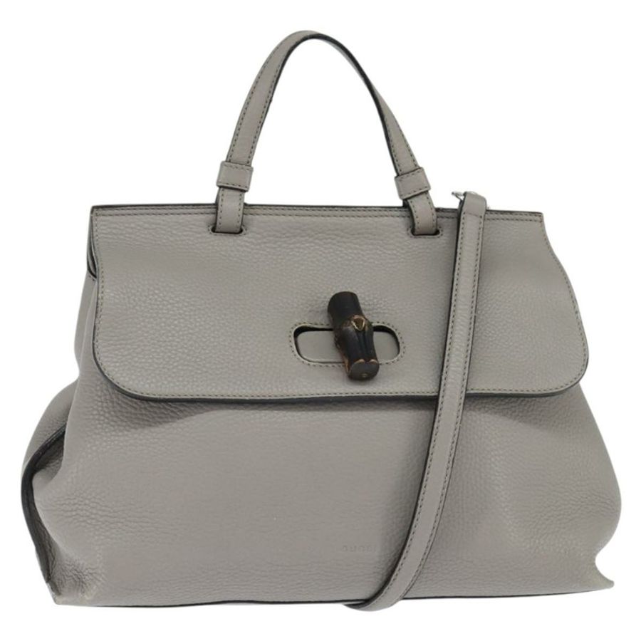 【日本直送】GUCCI 竹節手提包 皮革 兩用 灰色 銀色 392013 正品 BA7471-0