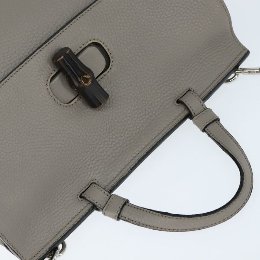 【日本直送】GUCCI 竹節手提包 皮革 兩用 灰色 銀色 392013 正品 BA7471-5