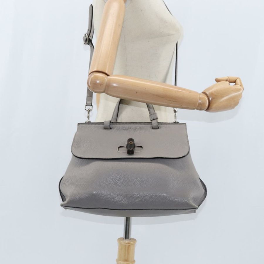 【日本直送】GUCCI 竹節手提包 皮革 兩用 灰色 銀色 392013 正品 BA7471-22