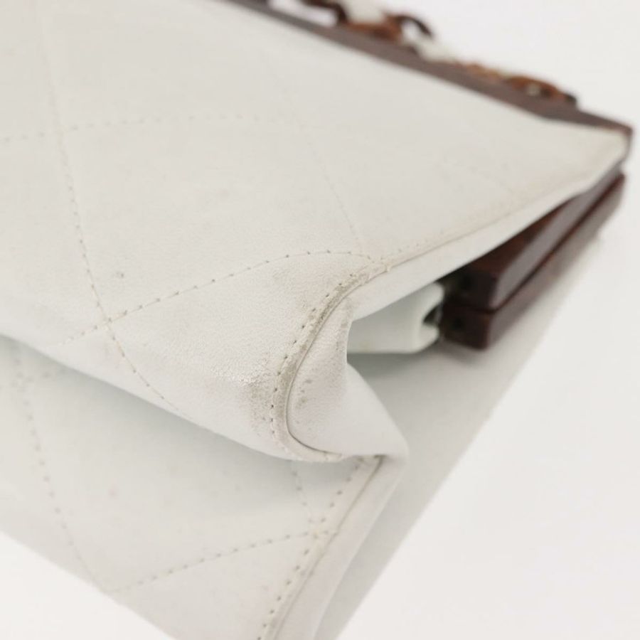 【日本直送】香奈兒木鏈單肩包 羊皮 白色 金色 CC 標誌 正品 BA7494-14