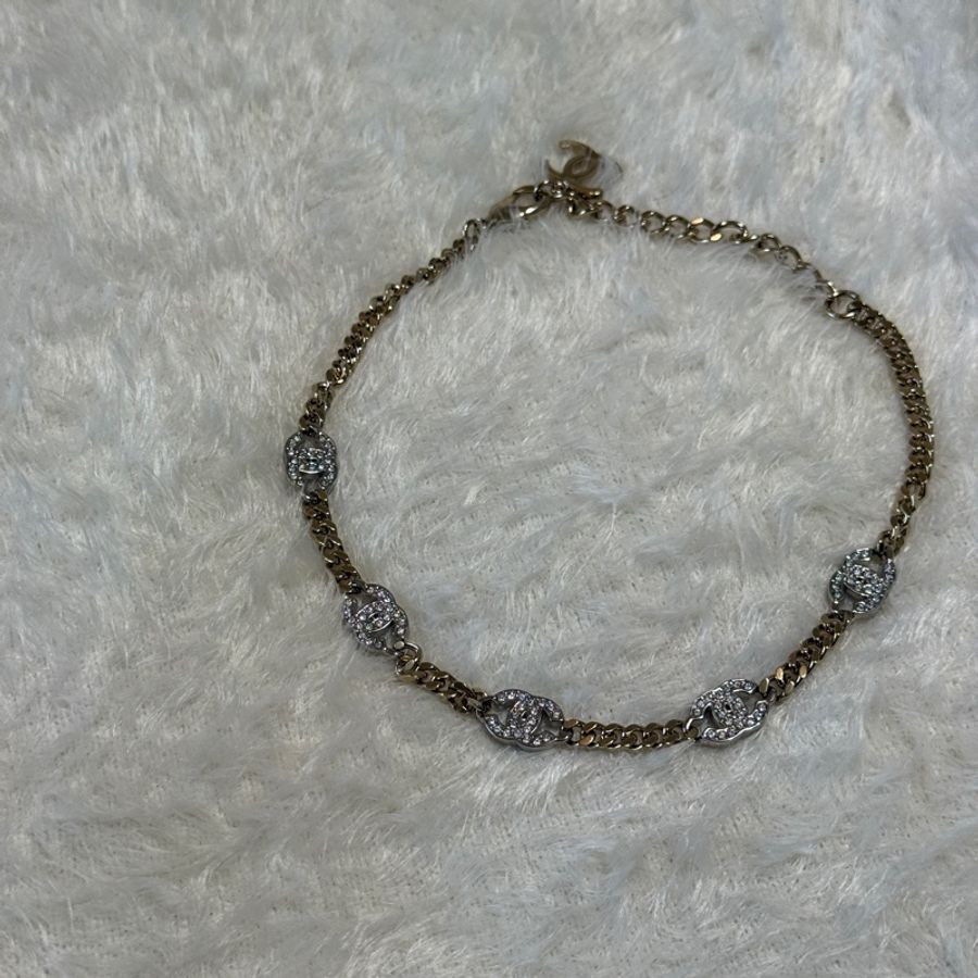 『全新全配』香奈兒Chanel  經典五花logo頸鏈/大五花淡金帶鑽款 五花 爆款 LOGO淡金帶鑽頸鏈-12