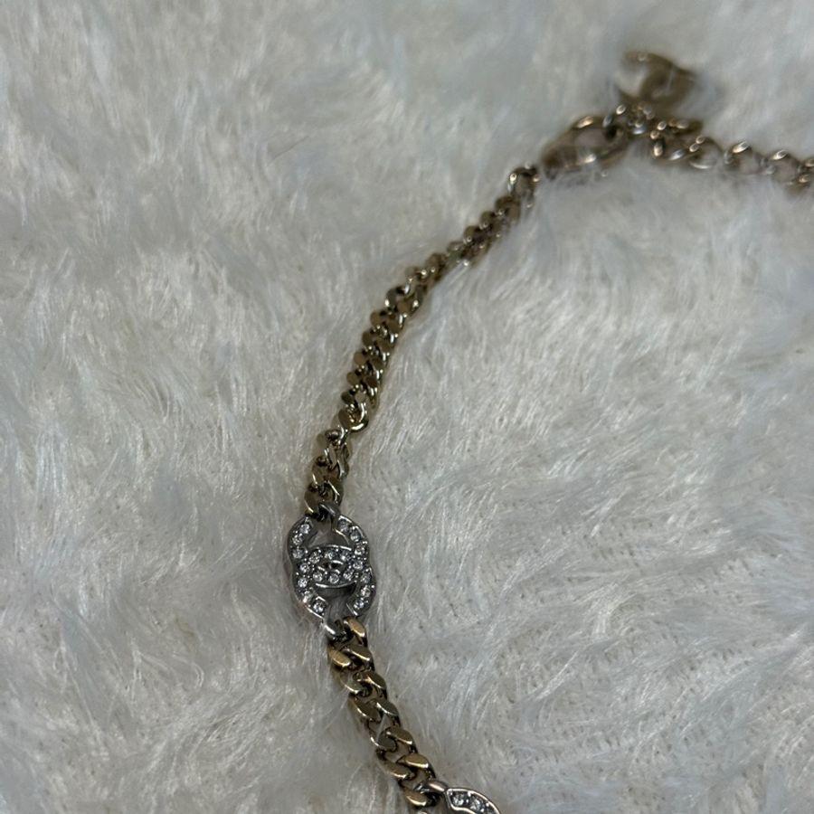 『全新全配』香奈兒Chanel  經典五花logo頸鏈/大五花淡金帶鑽款 五花 爆款 LOGO淡金帶鑽頸鏈-13