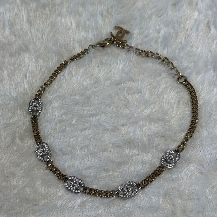 618限時特惠💖914intheair精品代購『全新全配』香奈兒Chanel  經典五花logo頸鏈/大五花淡金帶鑽款 五花 爆款 LOGO淡金帶鑽頸鏈-14