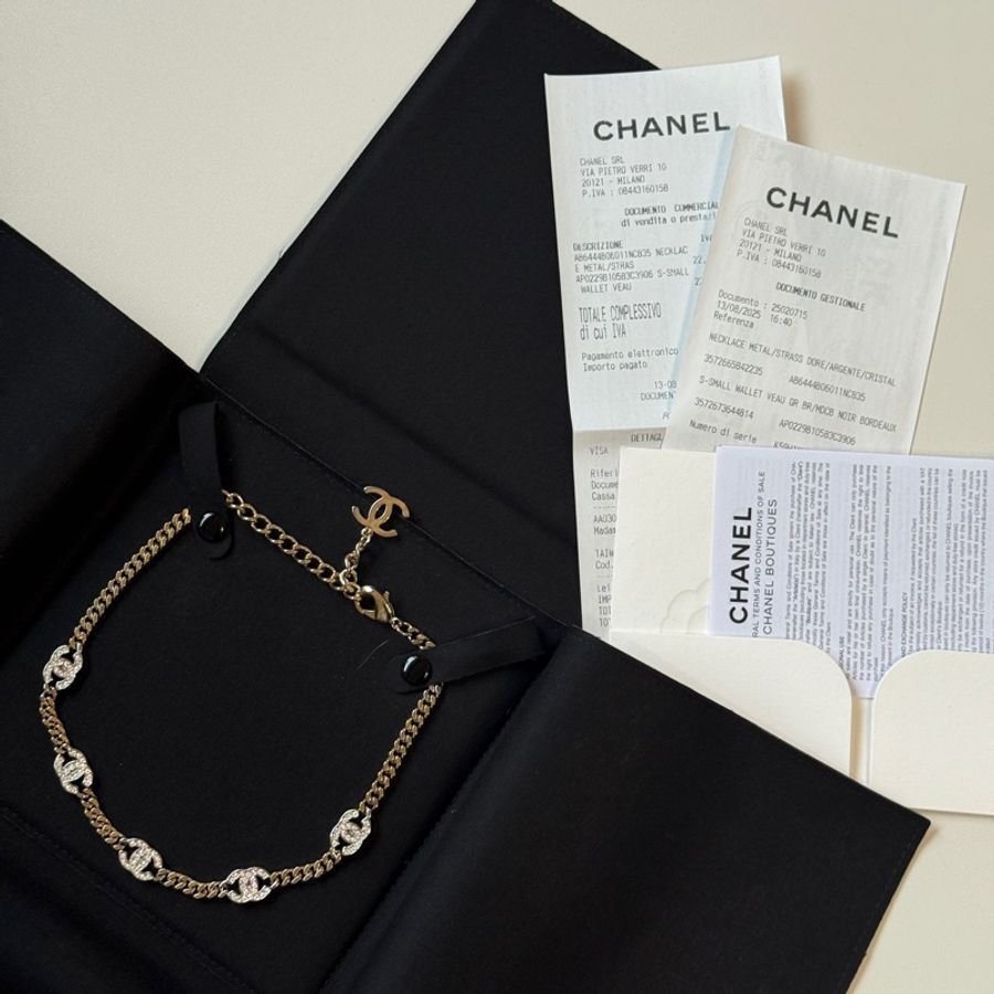 618限時特惠💖914intheair精品代購『全新全配』香奈兒Chanel  經典五花logo頸鏈/大五花淡金帶鑽款 五花 爆款 LOGO淡金帶鑽頸鏈-25