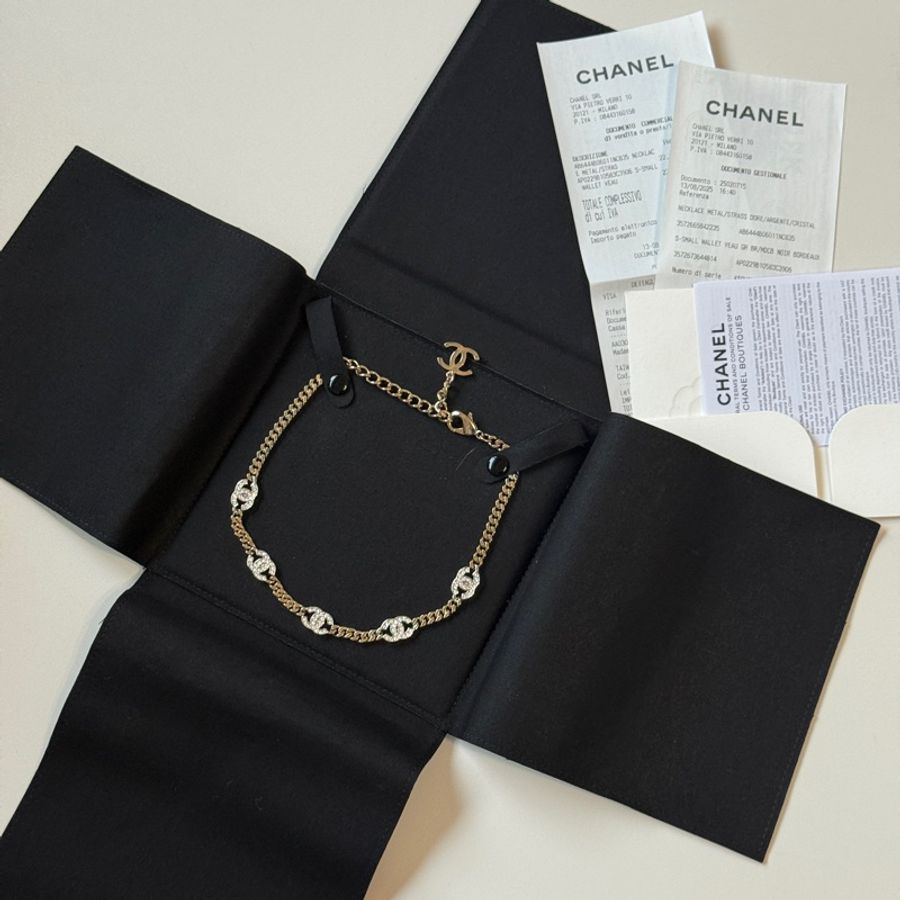 618限時特惠💖914intheair精品代購『全新全配』香奈兒Chanel  經典五花logo頸鏈/大五花淡金帶鑽款 五花 爆款 LOGO淡金帶鑽頸鏈-28