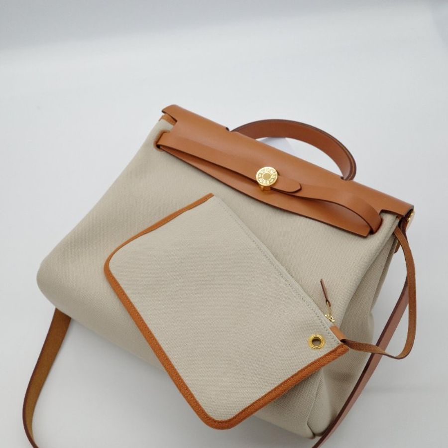 Hermès 愛馬仕 Herbag 31 焦糖色 帆布 牛皮 手提包 單肩包 斜挎包 Z刻-2