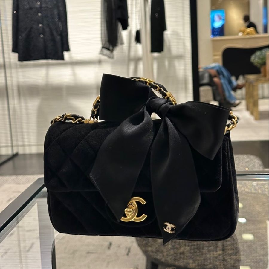 (全新大全配) chanel香奈兒25k 蝴蝶結手柄黑絲絨cf-0