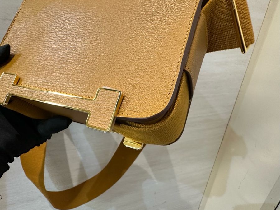 Hermes 28焦糖色山羊皮Mysore金釦Geta斜背包H083052CCAI-6