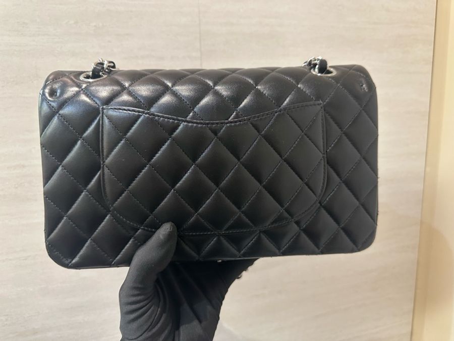 Chanel 黑羊皮菱格雙蓋銀鍊CoCo25包A01112-1