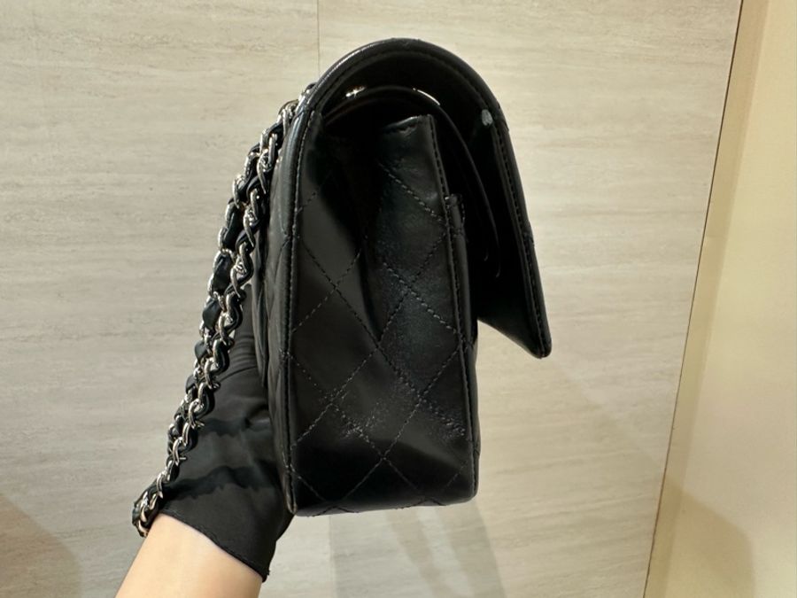 Chanel 黑羊皮菱格雙蓋銀鍊CoCo25包A01112-6
