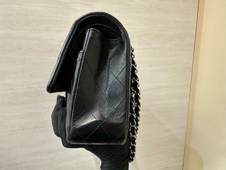 Chanel 黑羊皮菱格雙蓋銀鍊CoCo25包A01112-7
