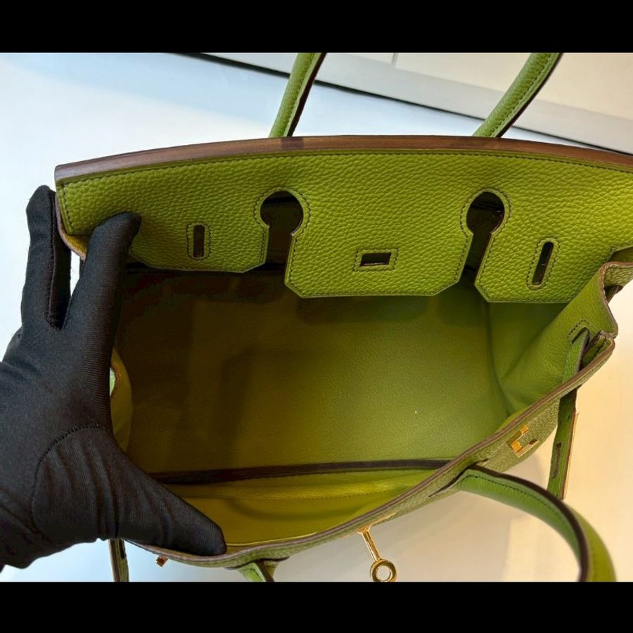 Hermes 綠皮金釦柏金包 30-23