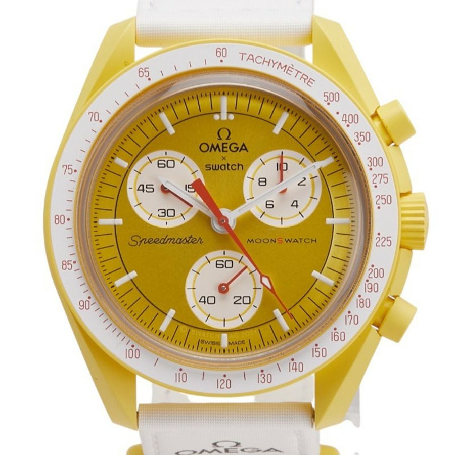 歐米茄 x Swatch 超霸系列登月太陽任務腕錶 SO33J100 石英金錶盤陶瓷尼龍錶帶男錶-0