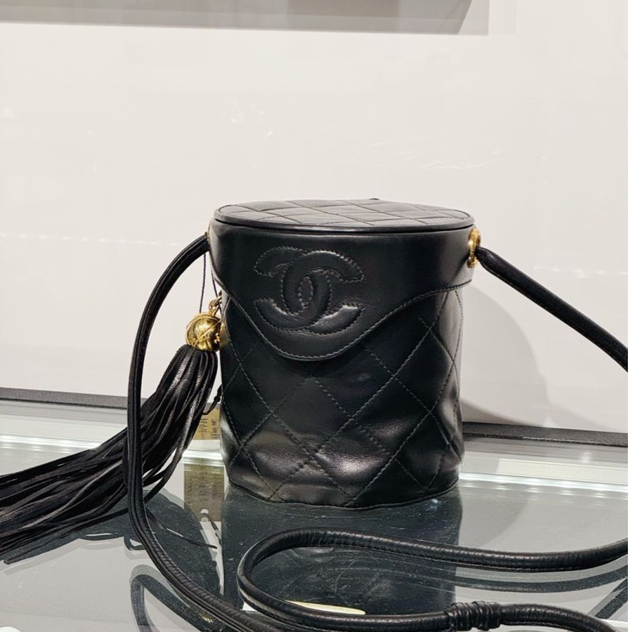 CHANEL vintage 流蘇圓筒迷你化妝包 / 斜背包🖤好喜歡-0