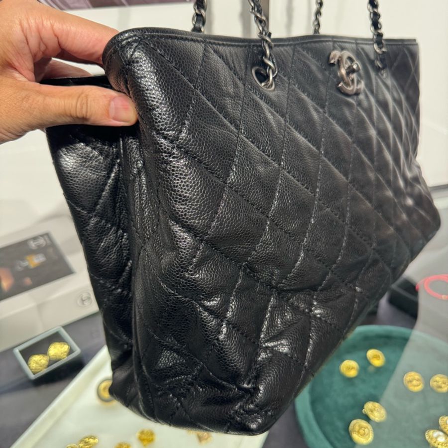 CHANEL黑荔枝紋仿舊釦雙鏈托特包🩶🖤經典稀有貨-1