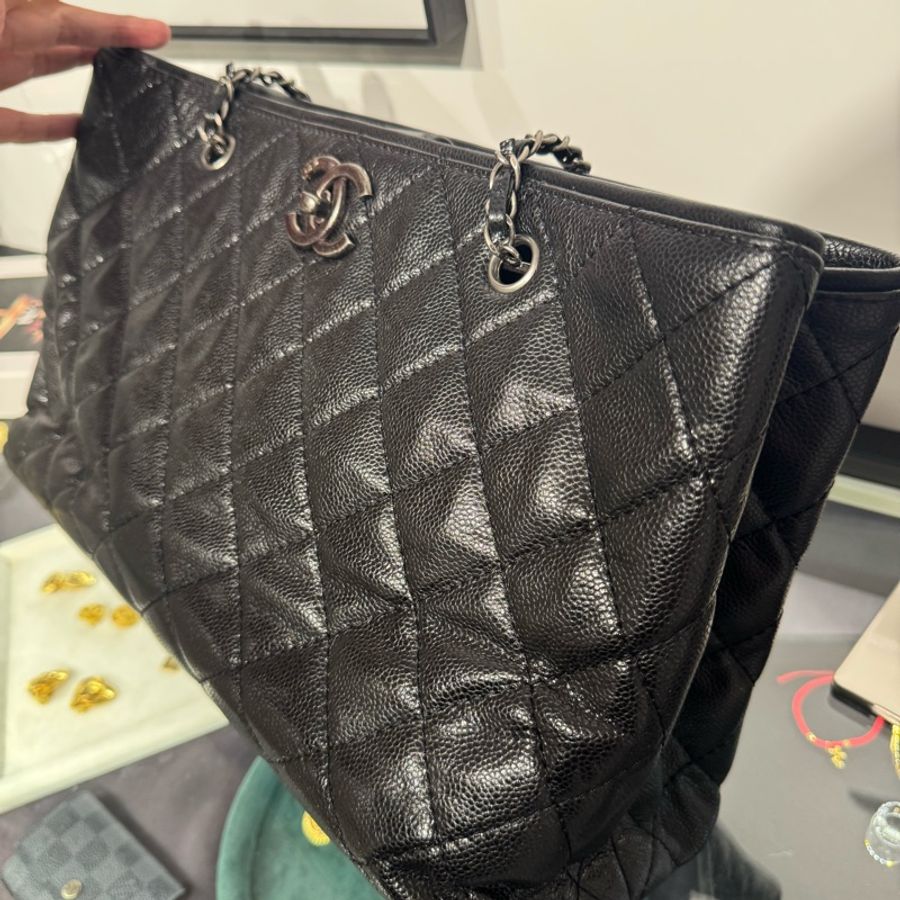 CHANEL黑荔枝紋仿舊釦雙鏈托特包🩶🖤經典稀有貨-2