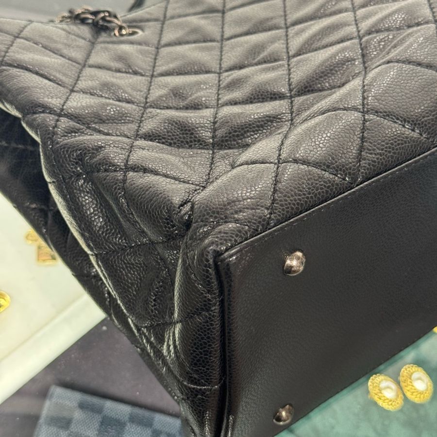 CHANEL黑荔枝紋仿舊釦雙鏈托特包🩶🖤經典稀有貨-4