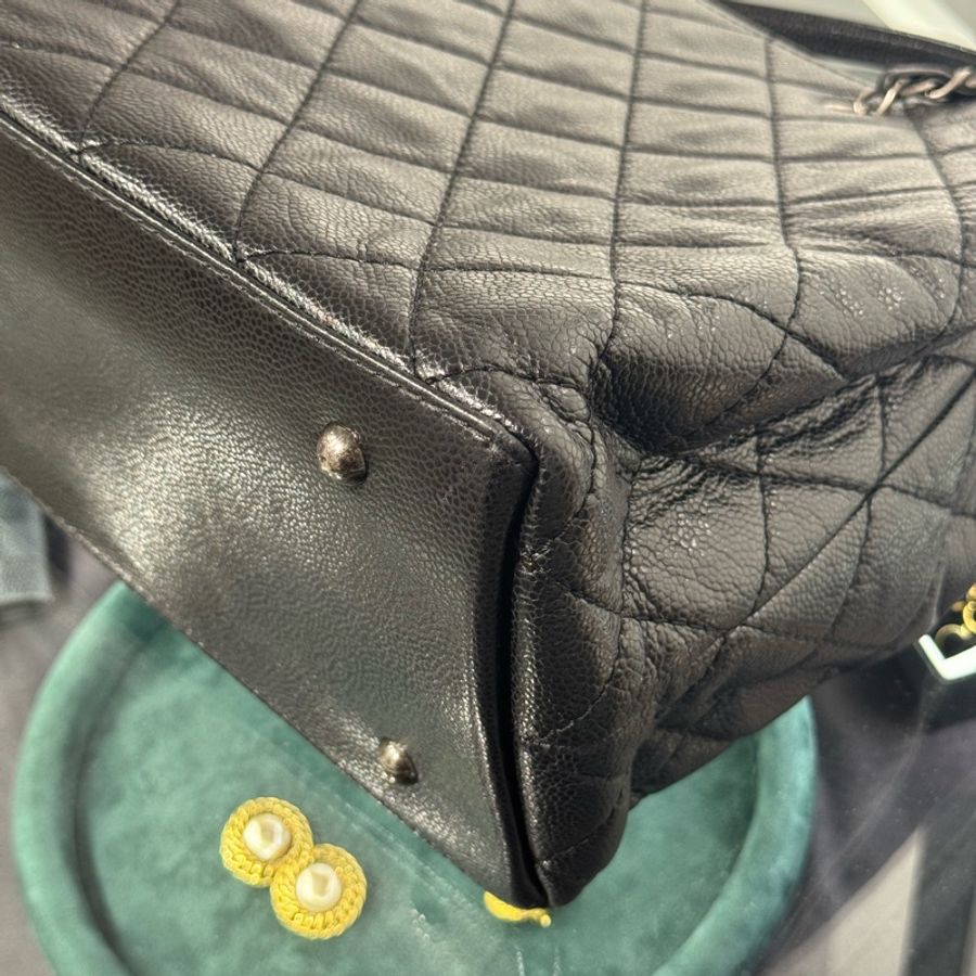 CHANEL黑荔枝紋仿舊釦雙鏈托特包🩶🖤經典稀有貨-7
