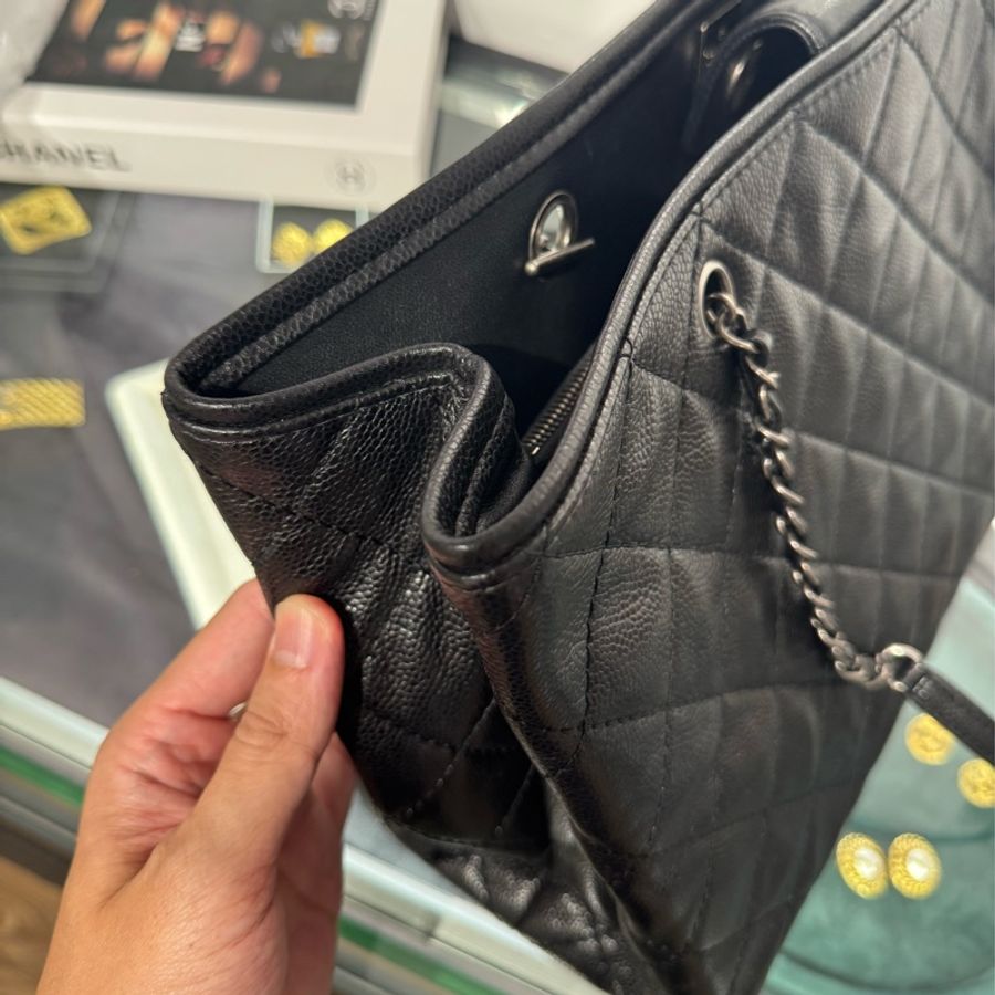 CHANEL黑荔枝紋仿舊釦雙鏈托特包🩶🖤經典稀有貨-12