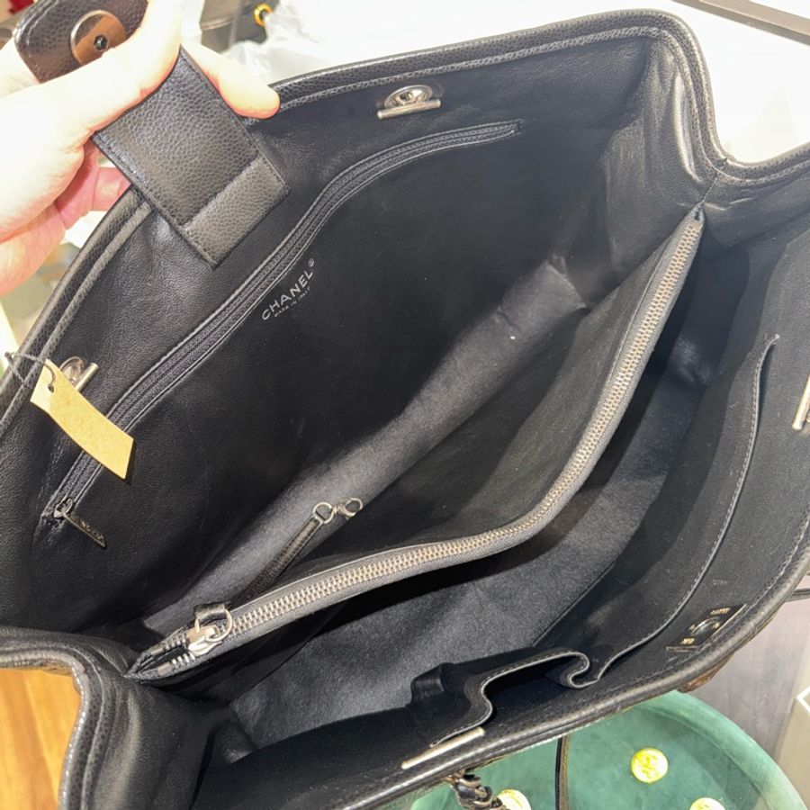 CHANEL黑荔枝紋仿舊釦雙鏈托特包🩶🖤經典稀有貨-19