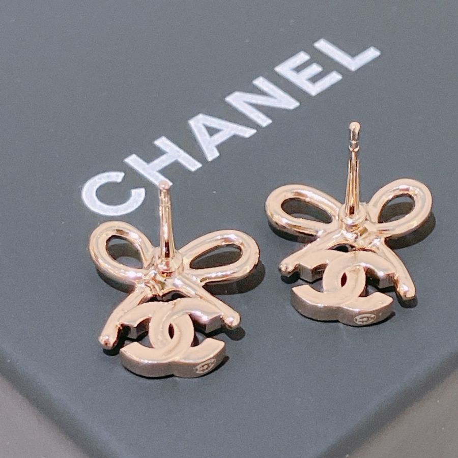 TK1885 Chanel香奈兒金色蝴蝶結雙C Logo耳環 1.4cm Ribbon With CC Logo Crystal X GHW-5