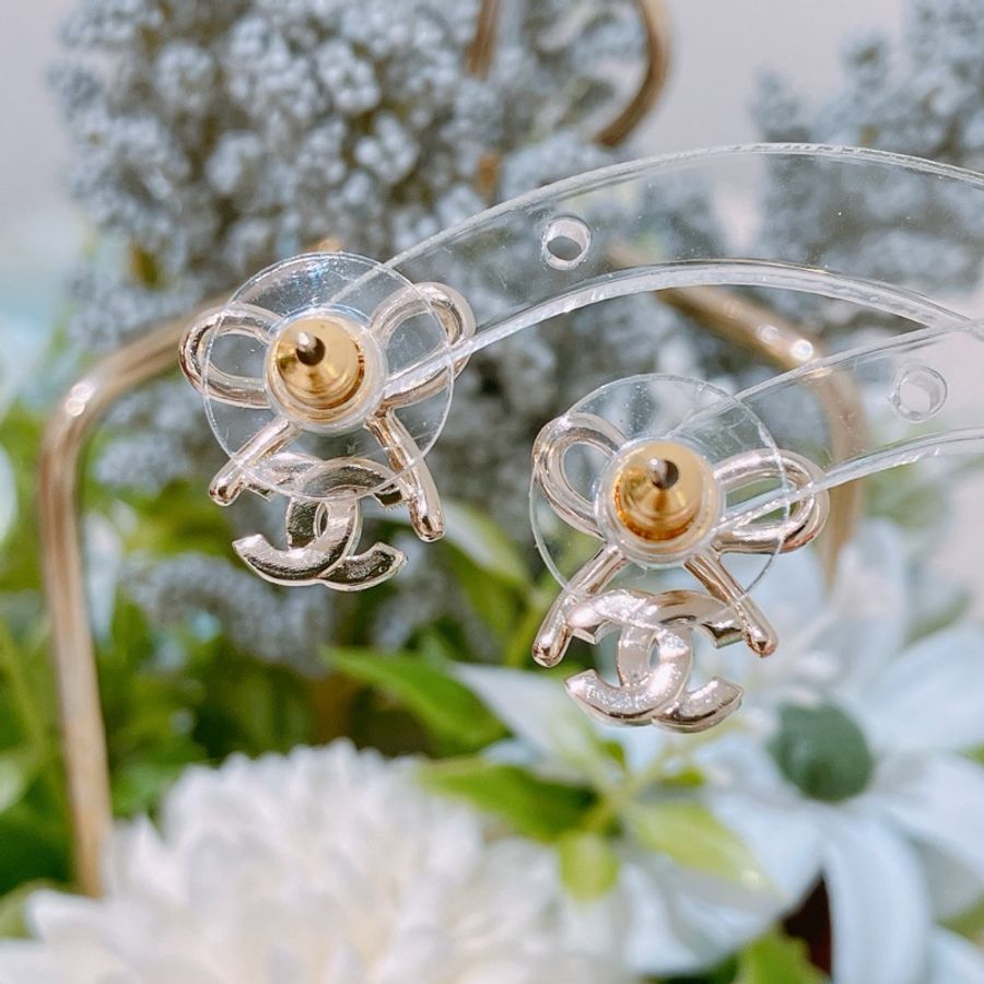 TK1885 Chanel香奈兒金色蝴蝶結雙C Logo耳環 1.4cm Ribbon With CC Logo Crystal X GHW-17