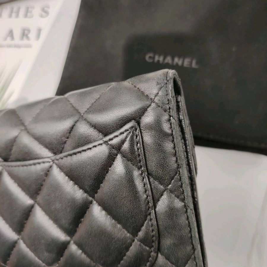 Chanel 黑銀 小羊皮 銀包 13開-2