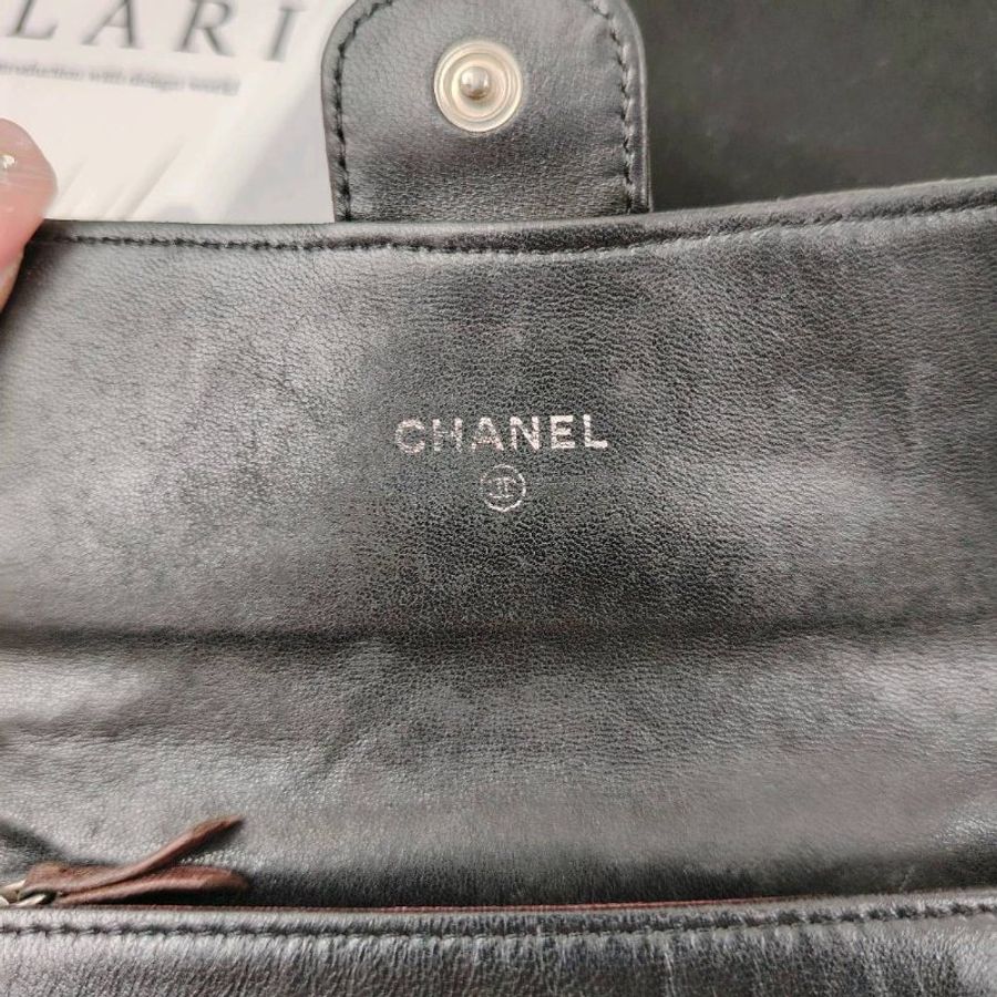 Chanel 黑銀 小羊皮 銀包 13開-5
