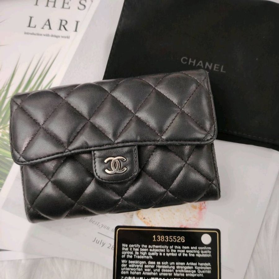 Chanel 黑銀 小羊皮 銀包 13開-6