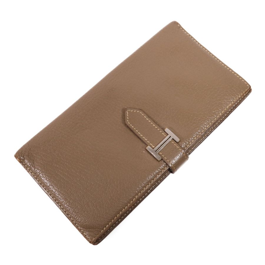 HERMES Chevre皮革Bearn Wallet金扣長錢包Etoupe-2