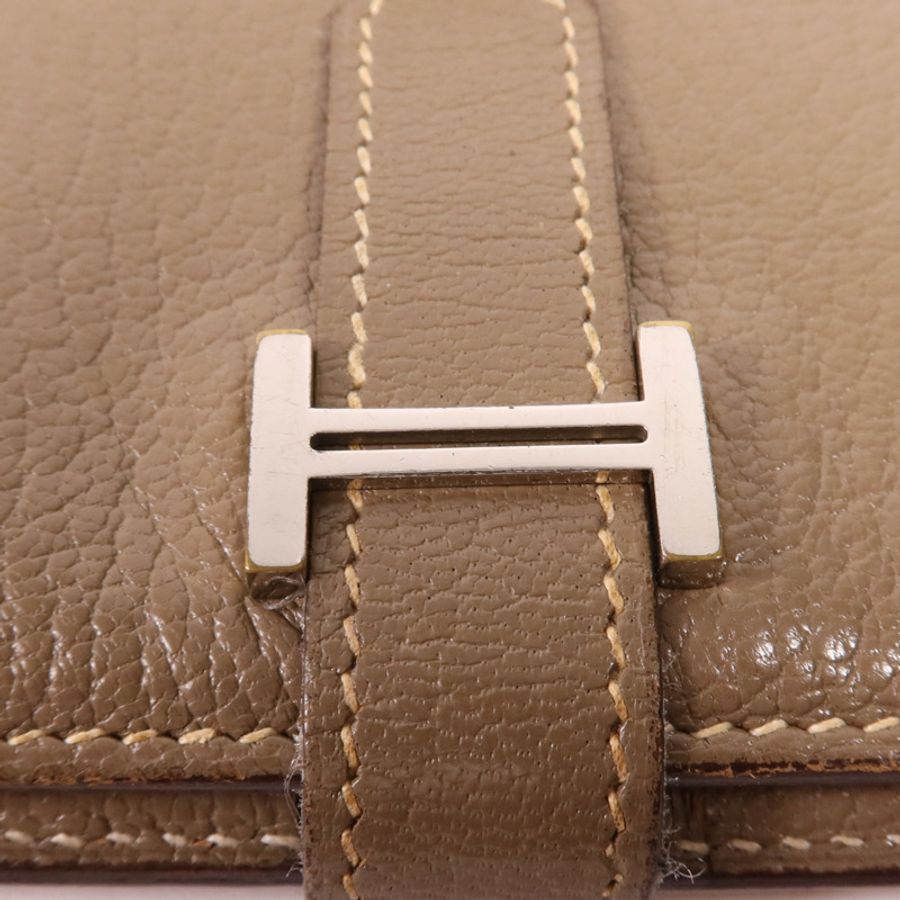 HERMES Chevre皮革Bearn Wallet金扣長錢包Etoupe-7