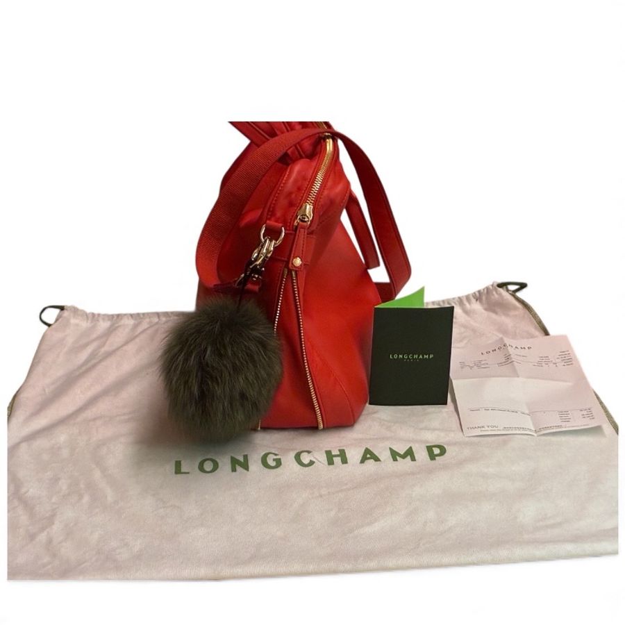 🛍️【Longchamp 橘紅真皮公事包/電腦包】型號1212888313 | 經典停產款 | 法國牛皮 | 底部擴充 | 贈毛球 | 附購證-11