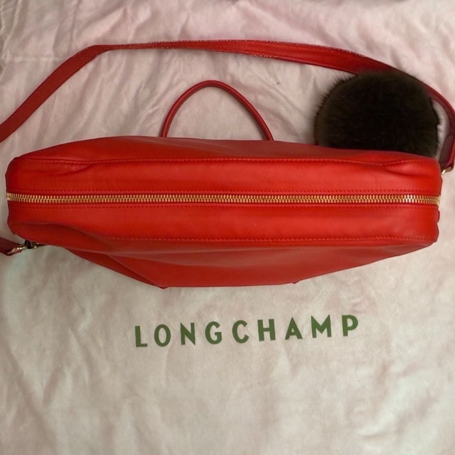 🛍️【Longchamp 橘紅真皮公事包/電腦包】型號1212888313 | 經典停產款 | 法國牛皮 | 底部擴充 | 贈毛球 | 附購證-14