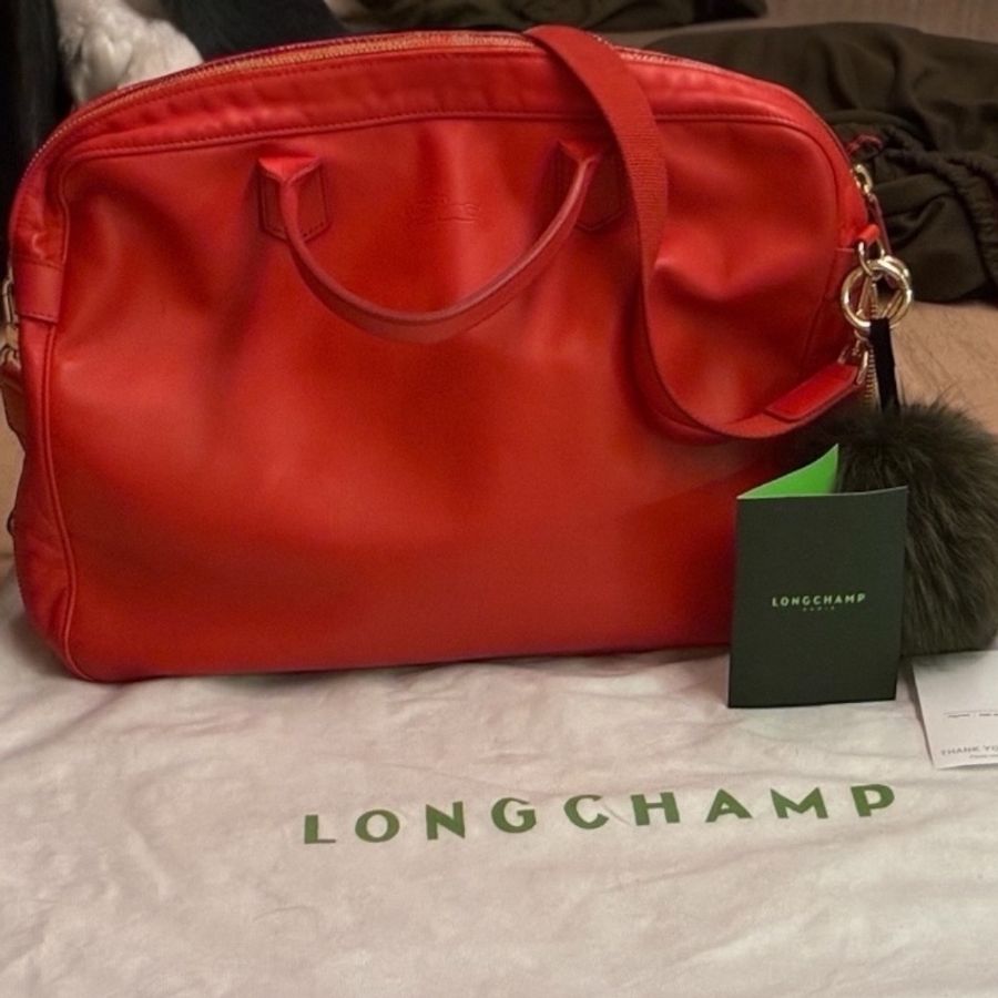 🛍️【Longchamp 橘紅真皮公事包/電腦包】型號1212888313 | 經典停產款 | 法國牛皮 | 底部擴充 | 贈毛球 | 附購證-27