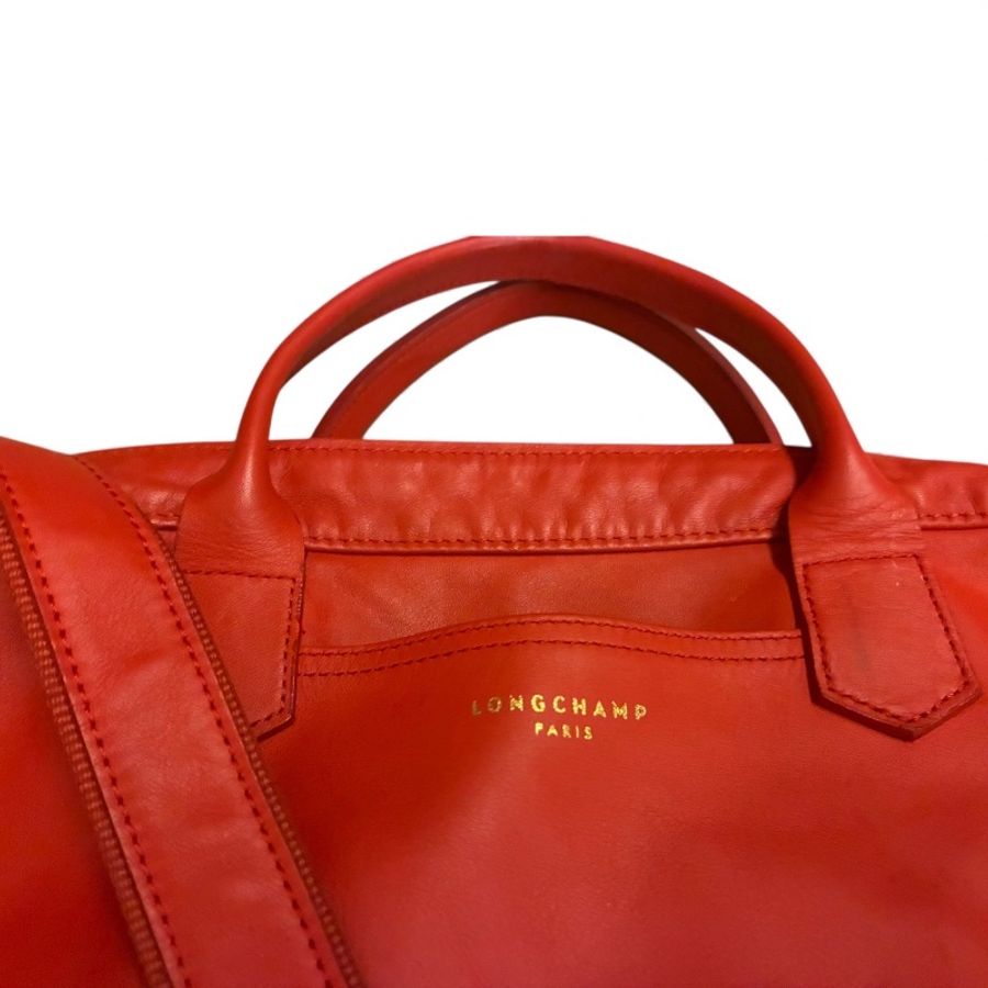 🛍️【Longchamp 橘紅真皮公事包/電腦包】型號1212888313 | 經典停產款 | 法國牛皮 | 底部擴充 | 贈毛球 | 附購證-28