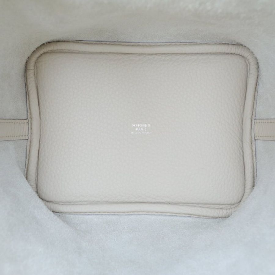 HERMES Picotin18菜籃子8L冰川白TC皮W刻銀扣肩背包-2
