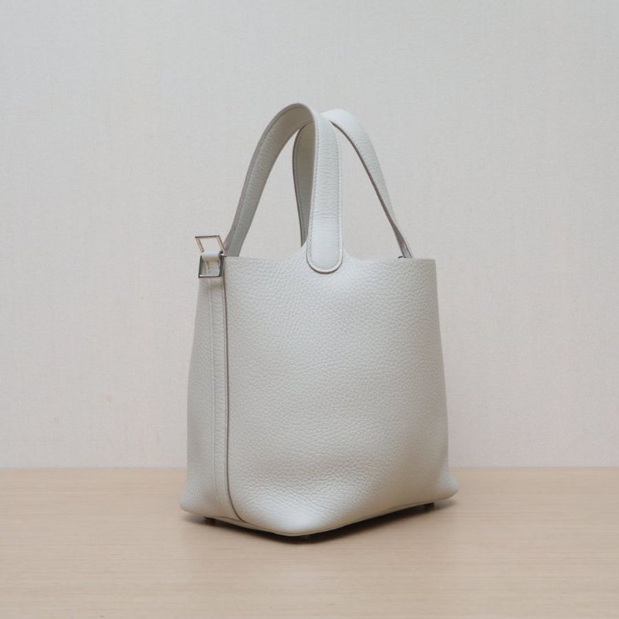 HERMES Picotin18菜籃子8L冰川白TC皮W刻銀扣肩背包-3