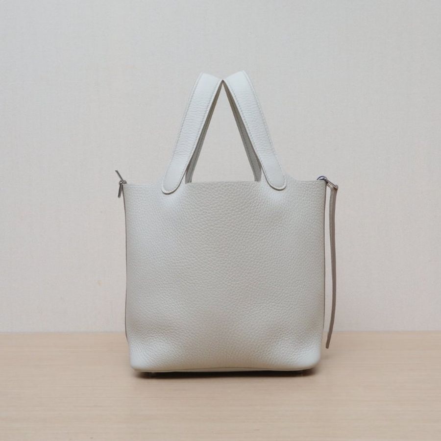 HERMES Picotin18菜籃子8L冰川白TC皮W刻銀扣肩背包-4