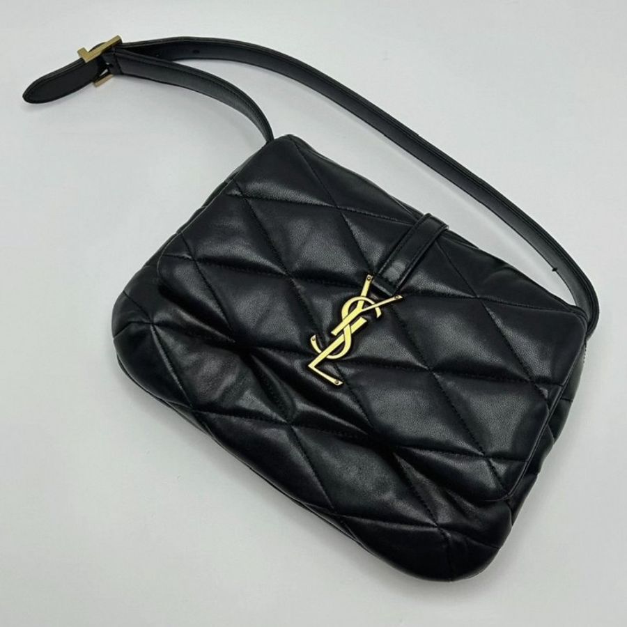 YSL LE57黑金磁吸扣菱格紋羊皮腋下包 25*19*5 98新配件塵袋-1