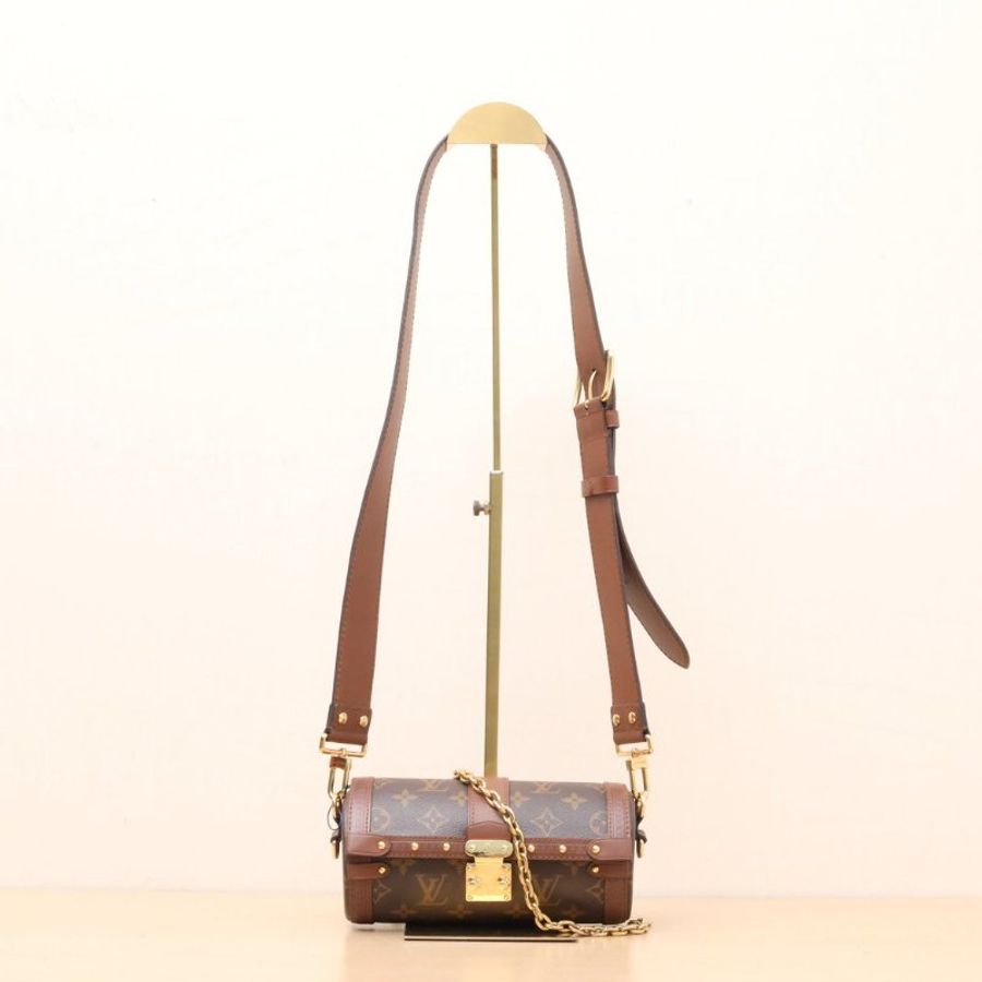 LOUIS VUITTON PAPILLON巴比龍TRUNK鏈條圓桶包老花PVC晶片肩背包-1
