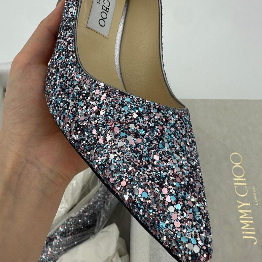 Jimmy Choo Romy Light Blue Multicolour Glitter Pumps Size 38.5-7