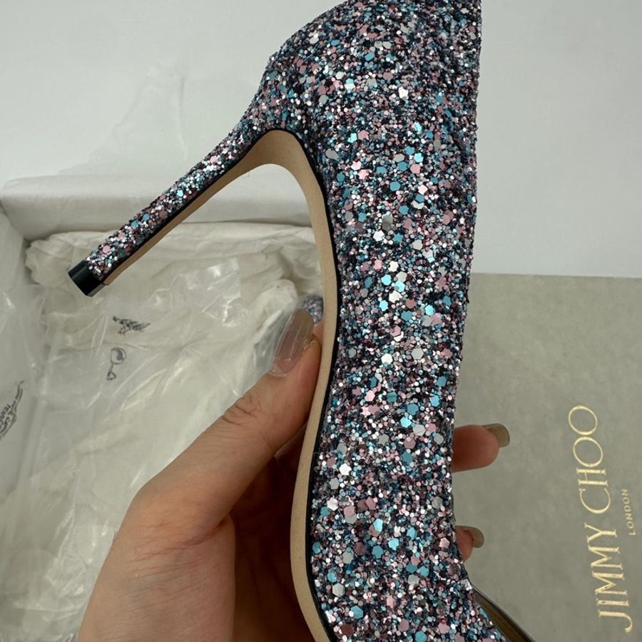 Jimmy Choo Romy Light Blue Multicolour Glitter Pumps Size 38.5-8